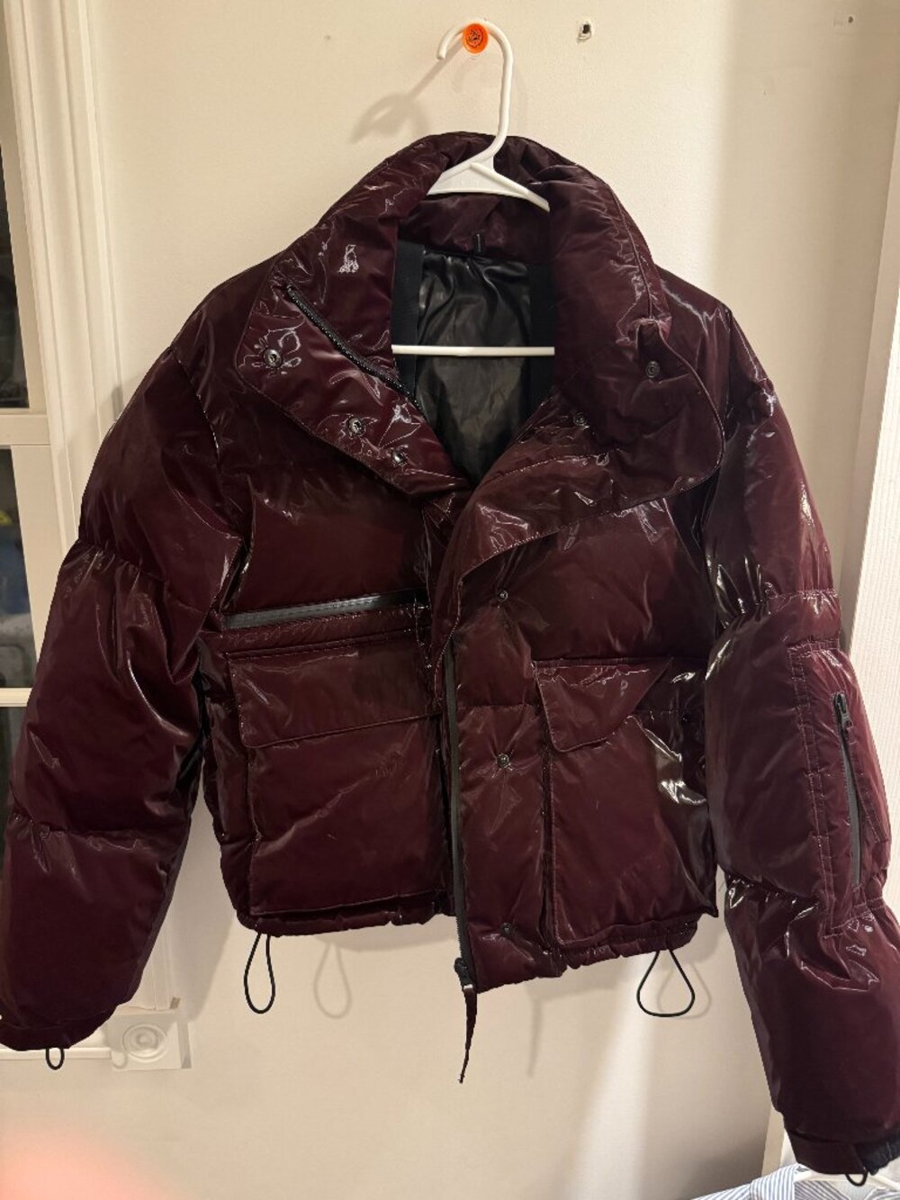 Helmut Lang Nylon Puffer Coat in (Glossy) Burgundy Finish Women's Size XS